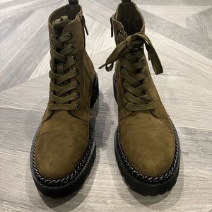 New Vince Camuto chain detail olive dark green combat boot. Zip up. Never worn.